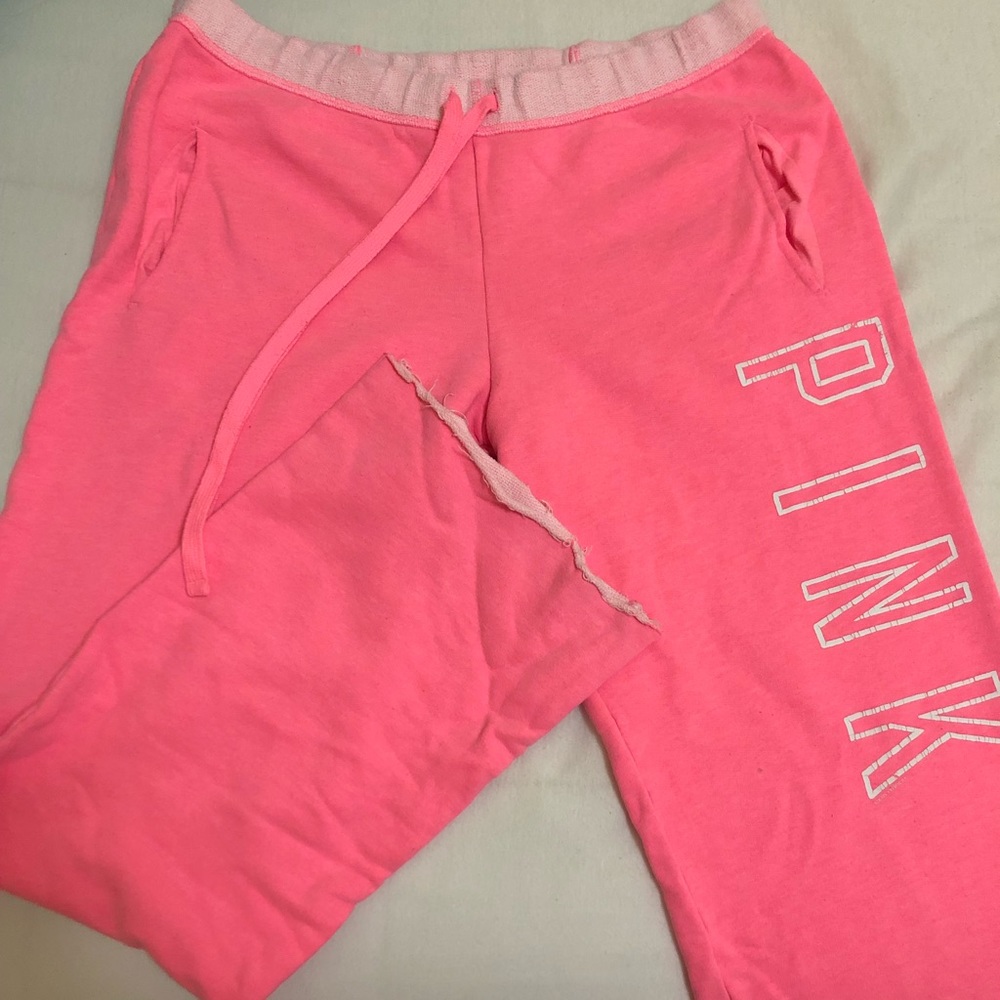 VS PINK 💕 Neon Pink Sweatpants w/ Raw Hem
